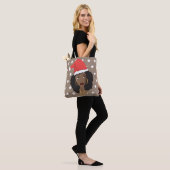 Zwarte Vrouw, Santa Hoed, Wit Sterren Patroon, Bru Tote Bag (Op model)