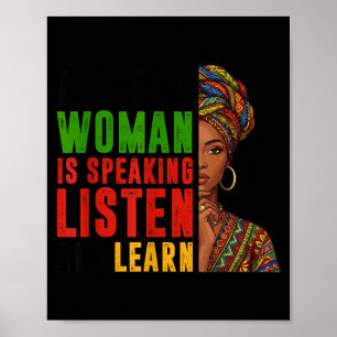 Zwarte vrouw spreekt Luister Leer Geschiedenis Man Poster