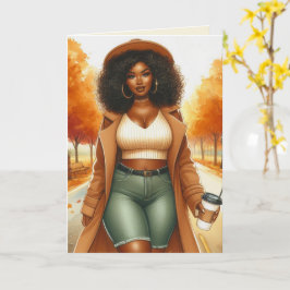 Zwarte vrouw Thanksgiving herfst wenskaart Kaart