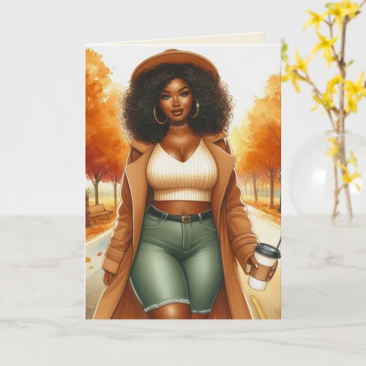 Zwarte vrouw Thanksgiving herfst wenskaart Kaart (Gele Bloem)