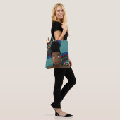 Zwarte vrouw, Top Knot, Tribal geïnspireerd, Blauw Tote Bag (Op model)