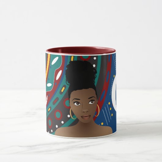 Zwarte vrouw, Tribal geïnspireerd patroon Monogram Mok (Midden)