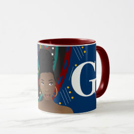 Zwarte vrouw, Tribal geïnspireerd patroon Monogram Mok