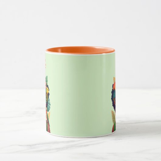 Zwarte vrouw, tropische bloemen en papegaai mok (Midden)