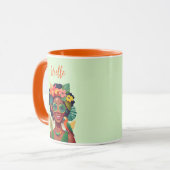 Zwarte vrouw, tropische bloemen en papegaai mok (Voorkant links)