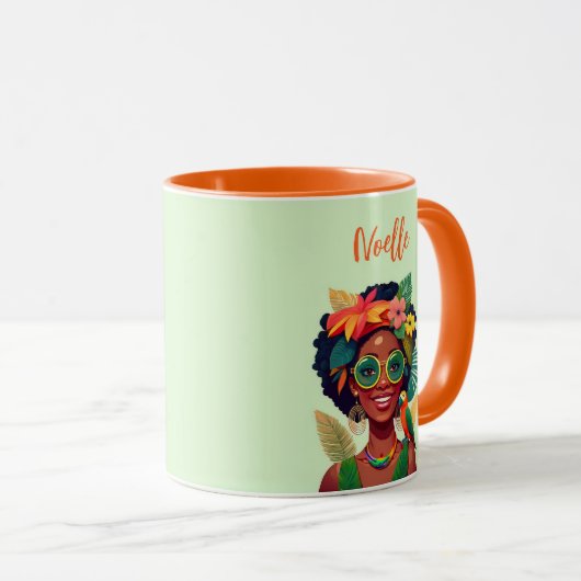 Zwarte vrouw, tropische bloemen en papegaai mok (Voorkant rechts)