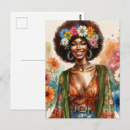 Zwarte vrouw uit de jaren 70 met afro briefkaart