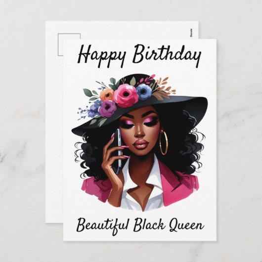Zwarte vrouw verjaardagskaart feestdagenkaart (Voorkant / Achterkant)