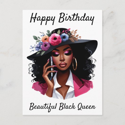 Zwarte vrouw verjaardagskaart feestdagenkaart (Voorkant)