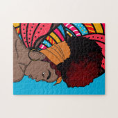 Zwarte Vrouw, Verpakt Natuurlijk Haar, Kleurrijk B Legpuzzel (Horizontaal)