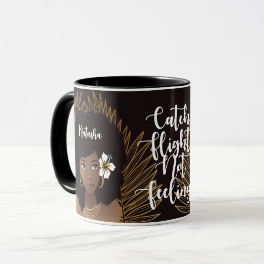 Zwarte vrouw, Vliegende vliegtuigen, geen vleugels Mok (Voorkant links)