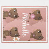 Zwarte Vrouw w/Pink Afro, Jouw naam Fleece Deken (Voorkant (Horizontaal))