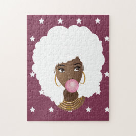 Zwarte Vrouw w/Witte Afro, Bubblegum, Sterren Paar Legpuzzel