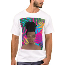 Zwarte vrouw w / zonnebrillen, tropische kleurrijk