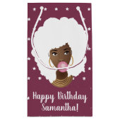 Zwarte Vrouw Witte Afro, Bubblegum, Sterren, Paars Klein Cadeauzakje (Achterkant)