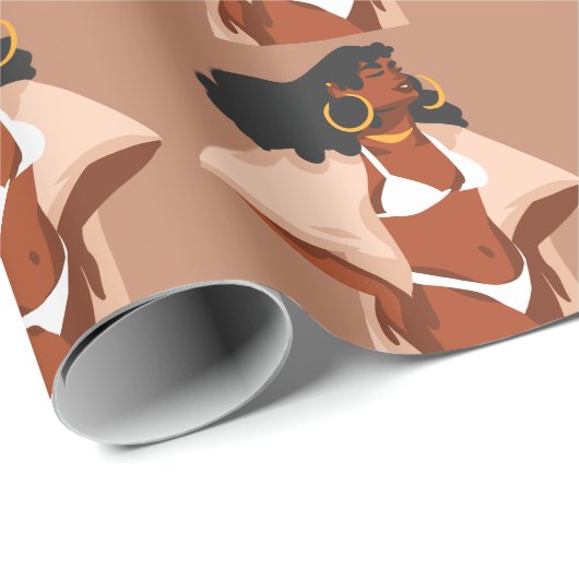 Zwarte Vrouw, witte Bikini, keizer klaar, bruin Cadeaupapier (Rol Hoek)