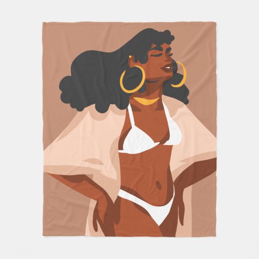 Zwarte Vrouw, witte Bikini, keizer klaar, bruin Fleece Deken (Voorkant)