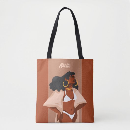Zwarte Vrouw, witte Bikini, keizer klaar, bruin Tote Bag (Voorkant)