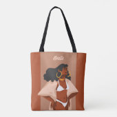 Zwarte Vrouw, witte Bikini, keizer klaar, bruin Tote Bag (Achterkant)