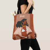 Zwarte Vrouw, witte Bikini, keizer klaar, bruin Tote Bag (Dichtbij)