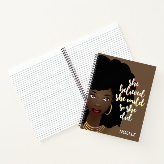 Zwarte vrouw, ze geloofde dat ze dat kon, Brown Notitieboek (Binnen)