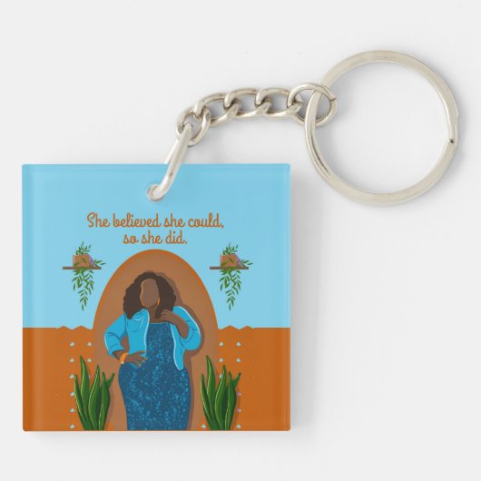 Zwarte vrouw, ze geloofde dat ze het kon, dus deed sleutelhanger (Achterkant)