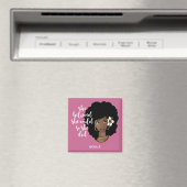 Zwarte vrouw, ze geloofde dat ze kon, bloem, roze magneet (Insitu (Vaatwasser))