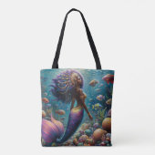 Zwarte Vrouw Zeemeermin met Paarse staart onder wa Tote Bag (Achterkant)