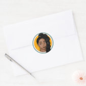 Zwarte vrouw, zon gloed, bladerponytail ronde sticker (Envelop)