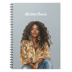 Zwarte Vrouwelijke Jeans Bloemen Notitieboek