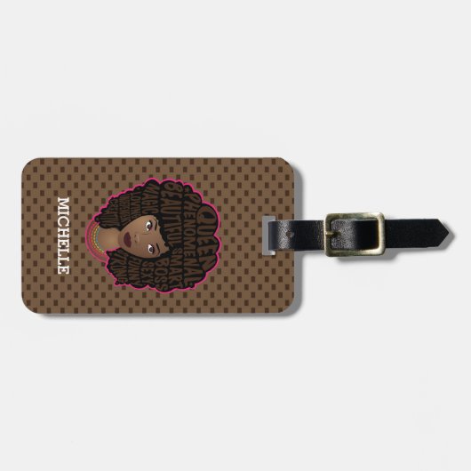 Zwarte vrouwen aanmoedigen, bruine pokadots bagagelabel (Voorkant horizontaal)