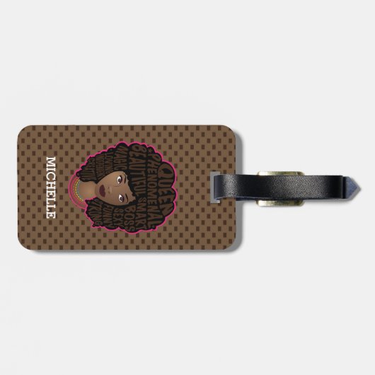 Zwarte vrouwen aanmoedigen, bruine pokadots bagagelabel (Achterkant horizontaal)