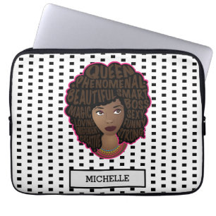 Zwarte vrouwen aanmoedigen   Zwart-witte stippen Laptop Sleeve