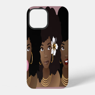 Zwarte Vrouwen, Bubblekauwgom & Bloem   Paars iPhone 12 Hoesje