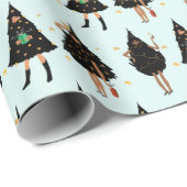 Zwarte vrouwen gekleed in de Zwarte kerstboomfeest Cadeaupapier (Rol Hoek)