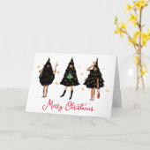 Zwarte vrouwen gekleed in de Zwarte kerstboomfeest Kaart (Gele Bloem)