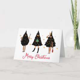 Zwarte vrouwen gekleed in de Zwarte kerstboomfeest Kaart