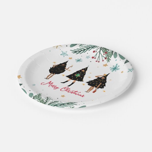 Zwarte vrouwen gekleed in de Zwarte kerstboomfeest Papieren Bordje (Gekanteld)