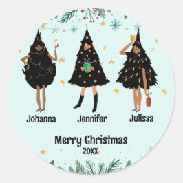 Zwarte vrouwen gekleed in de Zwarte kerstboomfeest Ronde Sticker