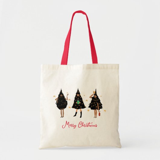 Zwarte vrouwen gekleed in de Zwarte kerstboomfeest Tote Bag (Voorkant)