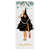 Zwarte vrouwen gekleed in de Zwarte kerstboomfeest Wijn Cadeautas (Achterkant)