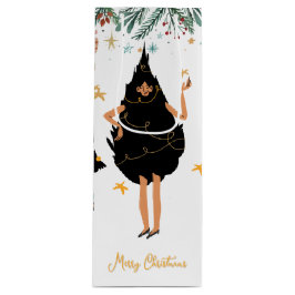 Zwarte vrouwen gekleed in de Zwarte kerstboomfeest Wijn Cadeautas