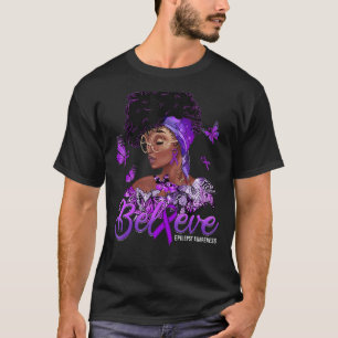 Zwarte vrouwen geloven Paarse linten epilepsie bew T-shirt