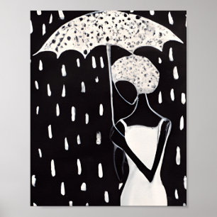 ZWARTE VROUWEN IN DE RIN MET EEN UMBRELLA POSTER
