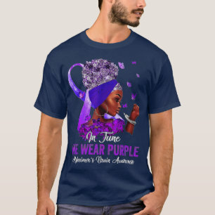 Zwarte vrouwen in juni Draag Paarse Alzheimer Brai T-shirt