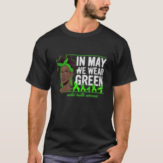 Zwarte vrouwen in mei dragen groen mentale gezondh t-shirt