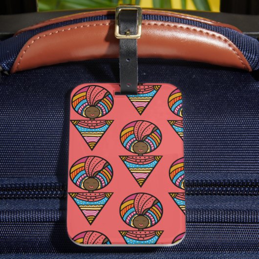 Zwarte vrouwen, kleurrijke Turban, koraal Sinaasap Bagagelabel (Voorkant Insitu 2)