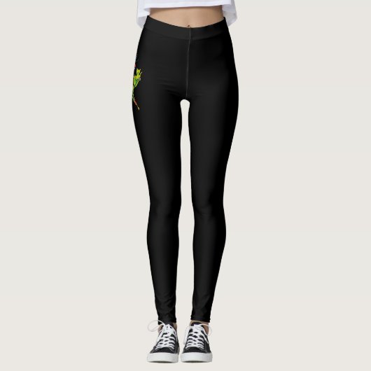 Zwarte Vrouwen Leggings met Parrot ontwerp (Voorkant)