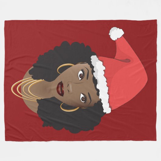 Zwarte Vrouwen, Rode Kerstman Hoed, Kerstmis, Rood Fleece Deken (Voorkant (Horizontaal))