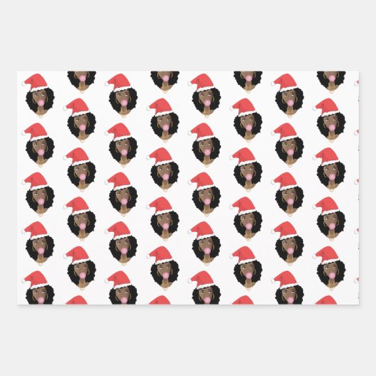 Zwarte vrouwen, rode kerstmuts, kauwgom, vrolijk k inpakpapier vel (Voorkant 3)